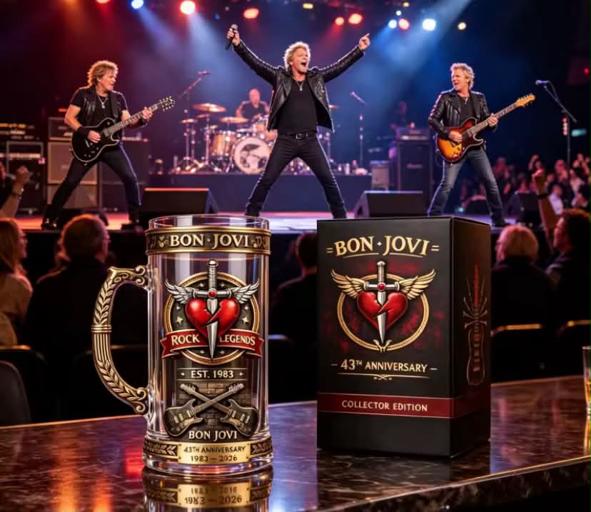 Bon Jovi 1983-2026 Commemorative Beer Mug, Rock Fan Collection Embossed Glass Mug