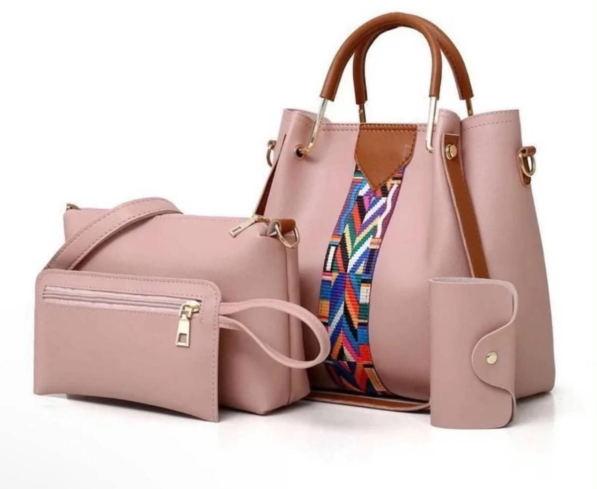 3-Piece Women's Faux Leather Handbag Set with Geometric Accent