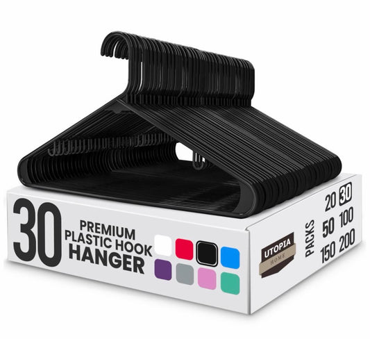 Home Plastic Hangers 30 Pack - Clothes Hanger with Hooks - Durable & Space Saving