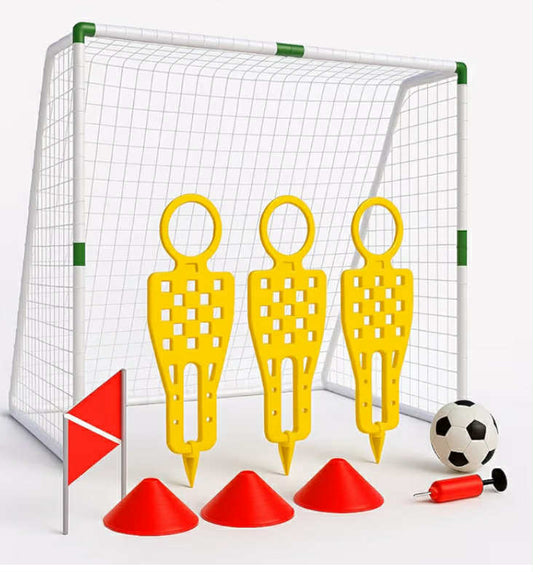 Foldable Football Goal Set with Pump, Net, Cones, and Large Mannequins Outdoor Summer