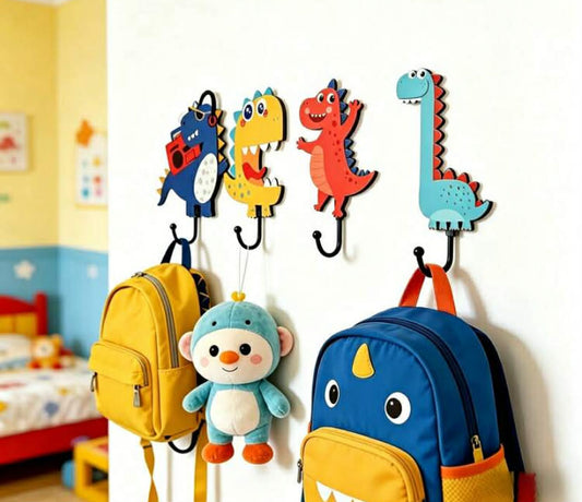4pcs Cute Cartoon Dinosaur Shaped Wooden Wall Hooks, Suitable For Children's Room, Bedroom, Can Hang Clothes, Towels, Bags, Baby Room Decor, Baby Bath