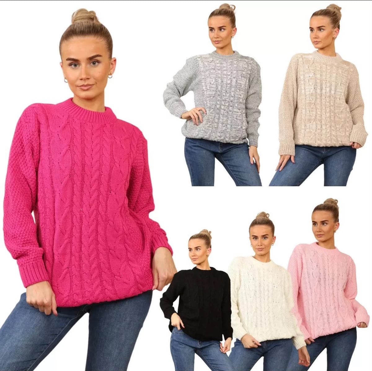 Ladies Knitted Cable knit  jumper Womens Fishman  Baggy Oover  Size  Sweater