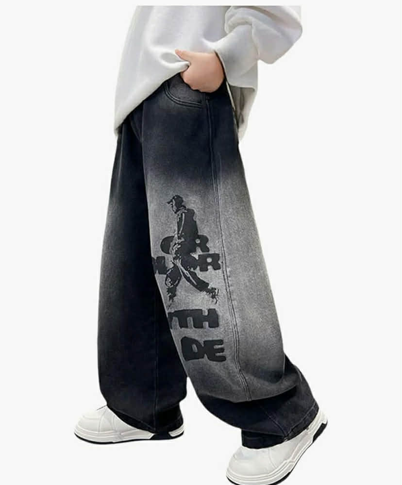 Boys Baggy Jeans Y2K Vintage Cargo Trousers Children's Spring Wide Leg Streetwear Hip Hop Trouser Casual Straight Bootcut Jean Denim Pants with Pockets for Kid Fit Teenager Boys Cargo Pants