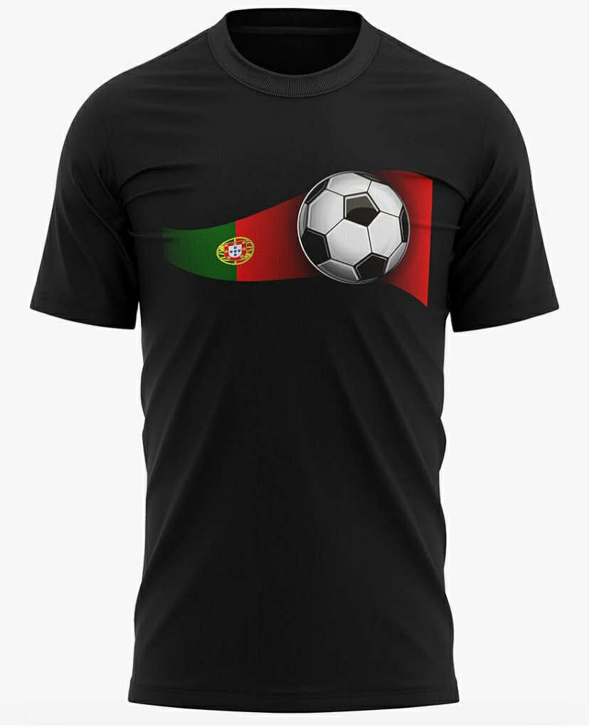 Mens Portugal Waving Flag T Shirt - Football Country Portuguese Gifts for Him - Soccer Ball Present