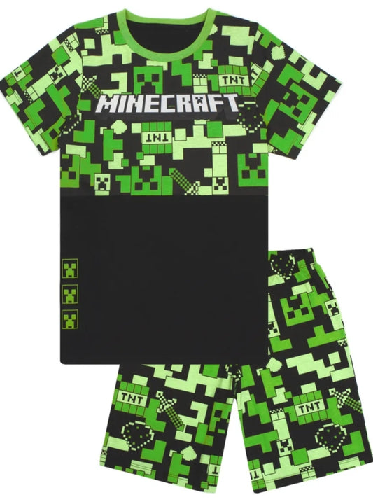 Minecraft Pyjamas for Boys  Kids Long or Short Bottoms Options & Gamer T-Shirt Children'S Creeper PJ Set Merchandise
