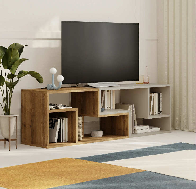 GLIS Corner or Wall TV Stand – 145cm Wide Media Unit with Open Shelves – Modern