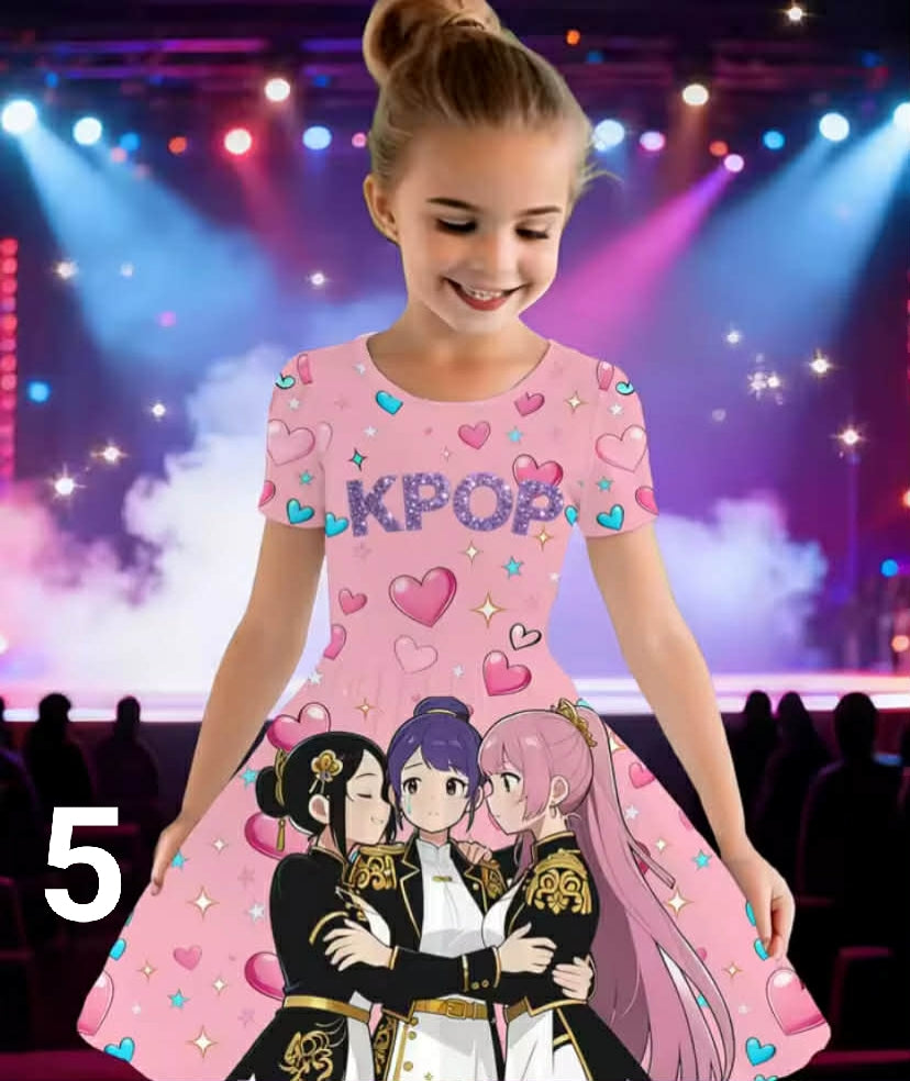 Kpop Cartoon Graphic Dress for Girls