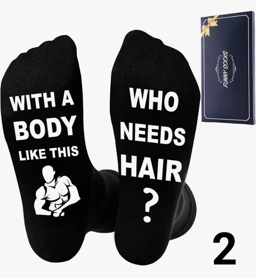 Niorasen Funny Gifts for Men Dad, Black Cotton Calf Funny Socks, Size 6-11