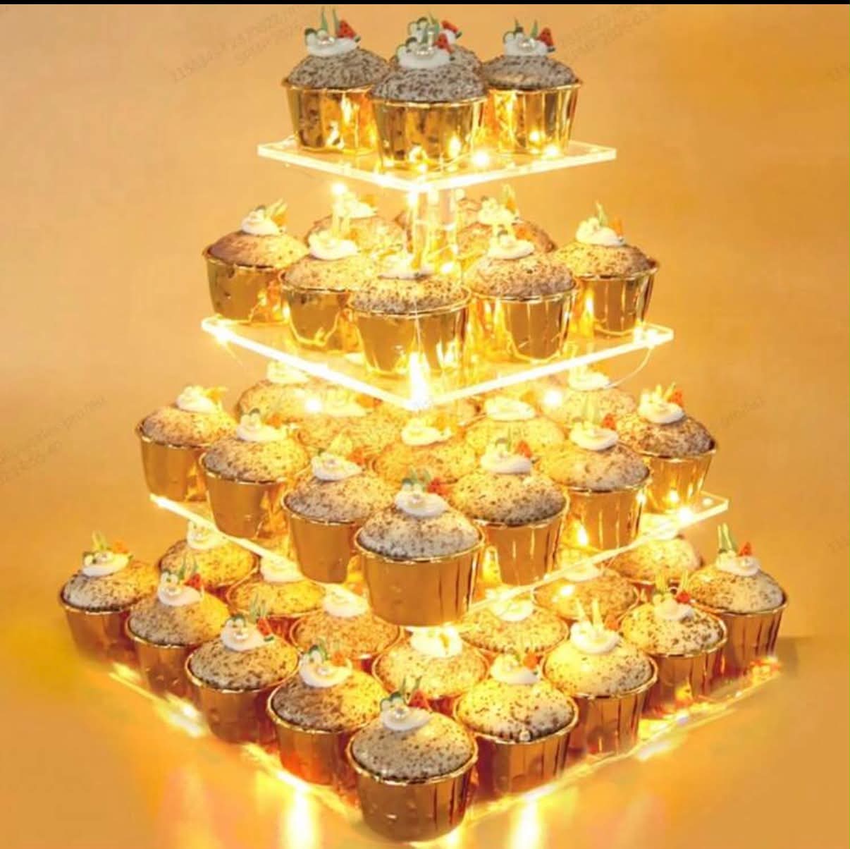 4 Tier Square Acrylic Cupcake Stand Tower, Holds Dozens Of Cupcakes,