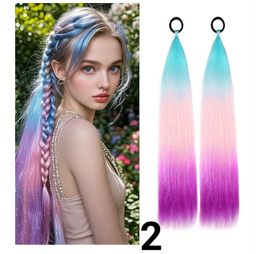 Rainbow Ponytail Extensions With Hair Tie 2 Packs 40g