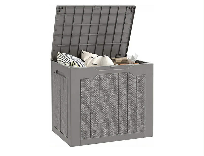 Outsunny 93L Plastic Garden Storage Box, Outdoor Storage Box with Handles, Waterproof Outdoor Storage Container for Garden Tools and Accessories, Khaki