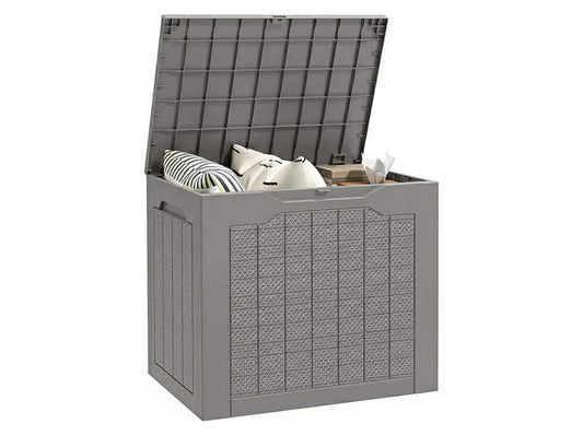 Outsunny 93L Plastic Garden Storage Box, Outdoor Storage Box with Handles, Waterproof Outdoor Storage Container for Garden Tools and Accessories, Khaki