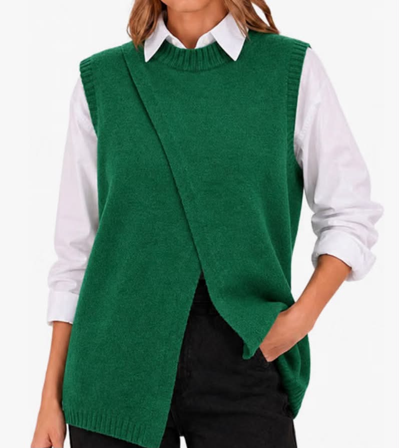 Casual Oversized Sweater Top, Fall Winter Warm Outfits, Business Layering Shirt, Loose Knit Vest