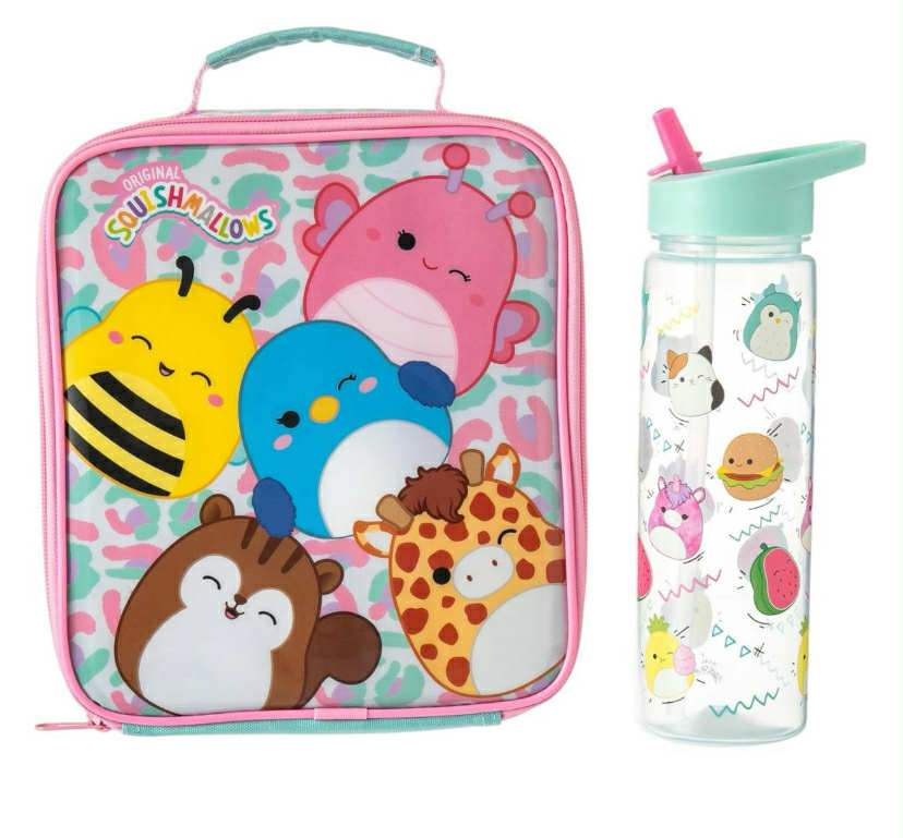 Squishmallows Combo Lunch Bag Set with 600ml Water Bottle