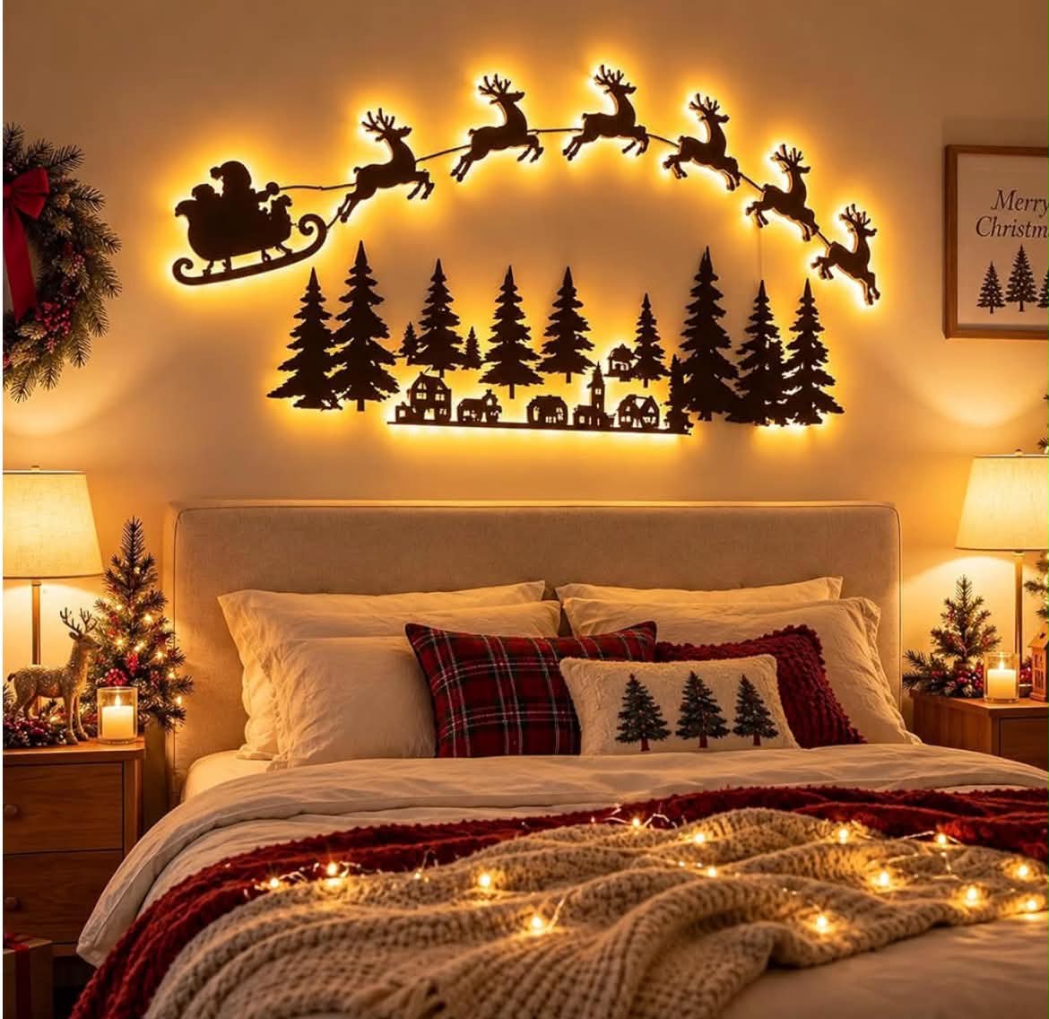 3D Light-Up Wooden Reindeer Christmas Decorations, Warm Backlit Peel & Stick Entryway Glow, LED Reindeer Wall Christmas Decorations,