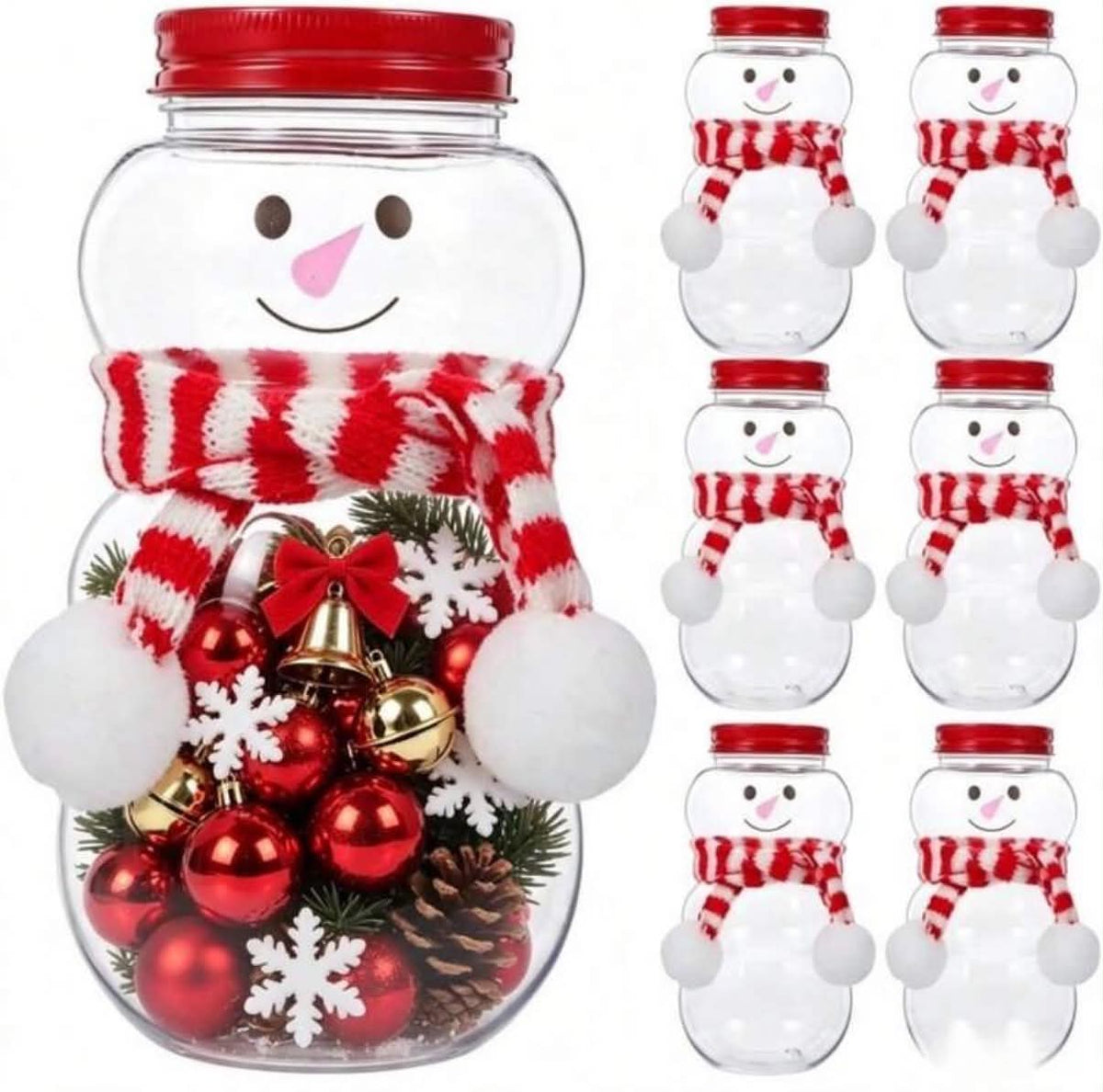 3 pc  Snowman Shaped Transparent Storage Bottles, Fillable Hanging Christmas Tree Decorations,