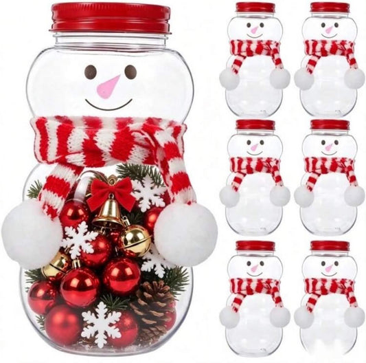 3 pc  Snowman Shaped Transparent Storage Bottles, Fillable Hanging Christmas Tree Decorations,