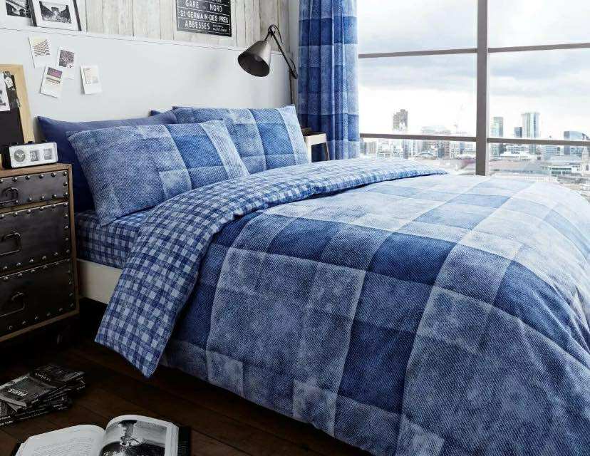 Reversible Check Bedding Sets Poly Cotton Quilt Duvet Cover Set With Pillowcase. 

Double 
