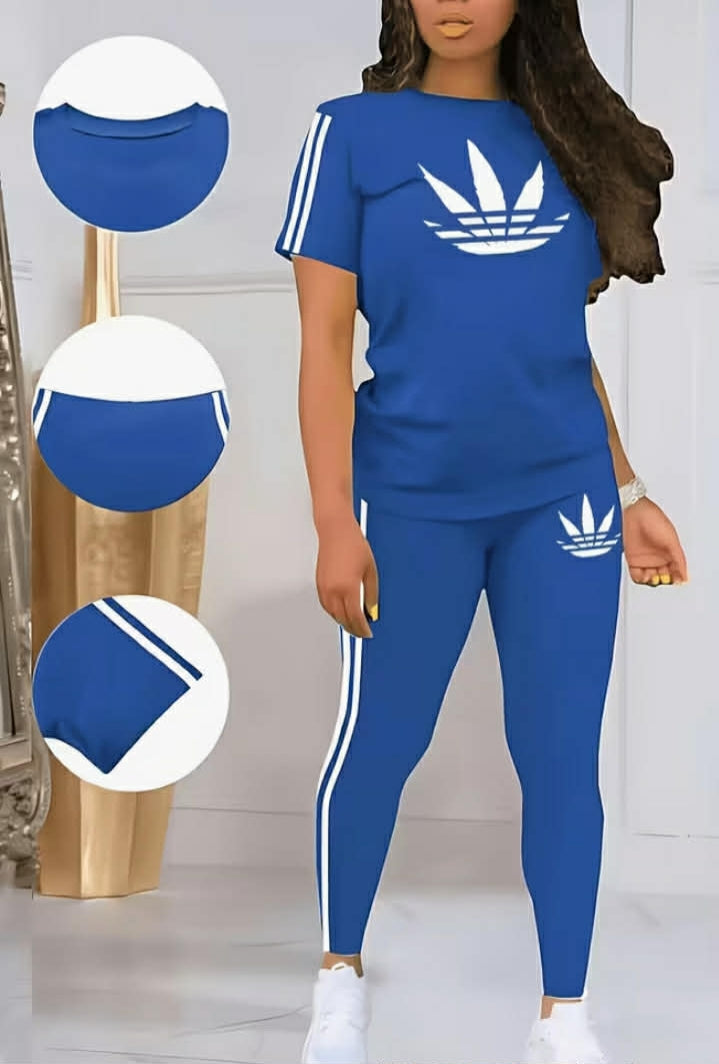 Plus Size Women's Casual 2 pcs Set - with Stripes, Short Sleeve Top & Pants, Geometric Pattern, Regular Fit, Spring/Summer