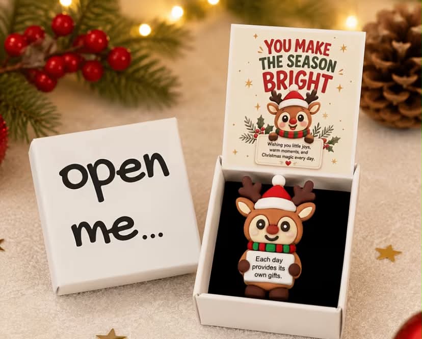 Open Me Christmas Themed Gift Box, YOU MAKE THE SEASON BRIGHT Reindeer Themed Card with Holiday Styling Additions,