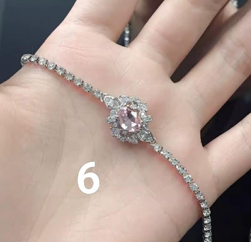 Adjustable Pink Blue Zircon Heart Bracelets For Women