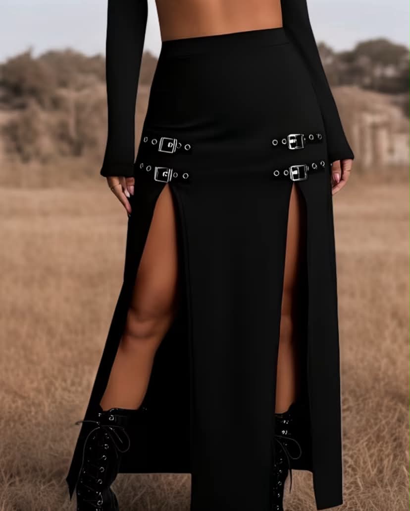 Gothic High-Waisted Slit Skirt - Elastic Waist Plus Size