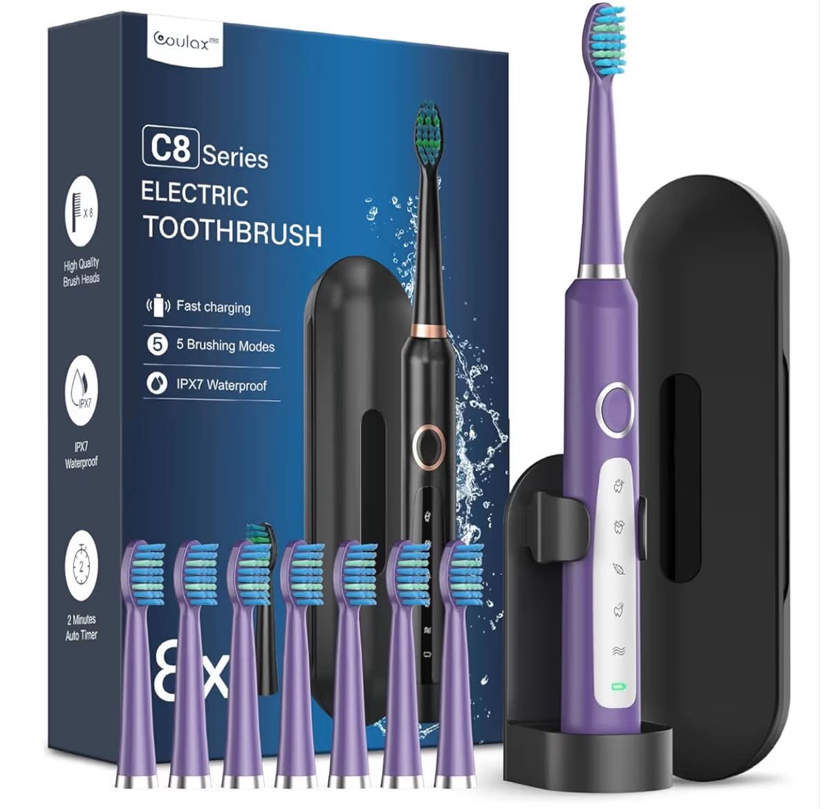 Sonic Electric Toothbrush for Adults and Kids - Sonic Toothbrushes with 8 Tooth Brush Replacement Head and 5 Brushing Modes, 120 Days of Use with 3-Hour Fast Charge, 2 Minute Smart Timer
