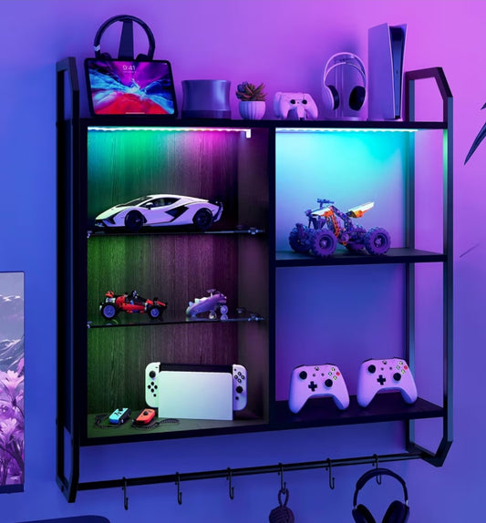 Adjustable Glass Shelf Pipe Shelves Hanging Display Rack Bookshelf with 6 S Hooks