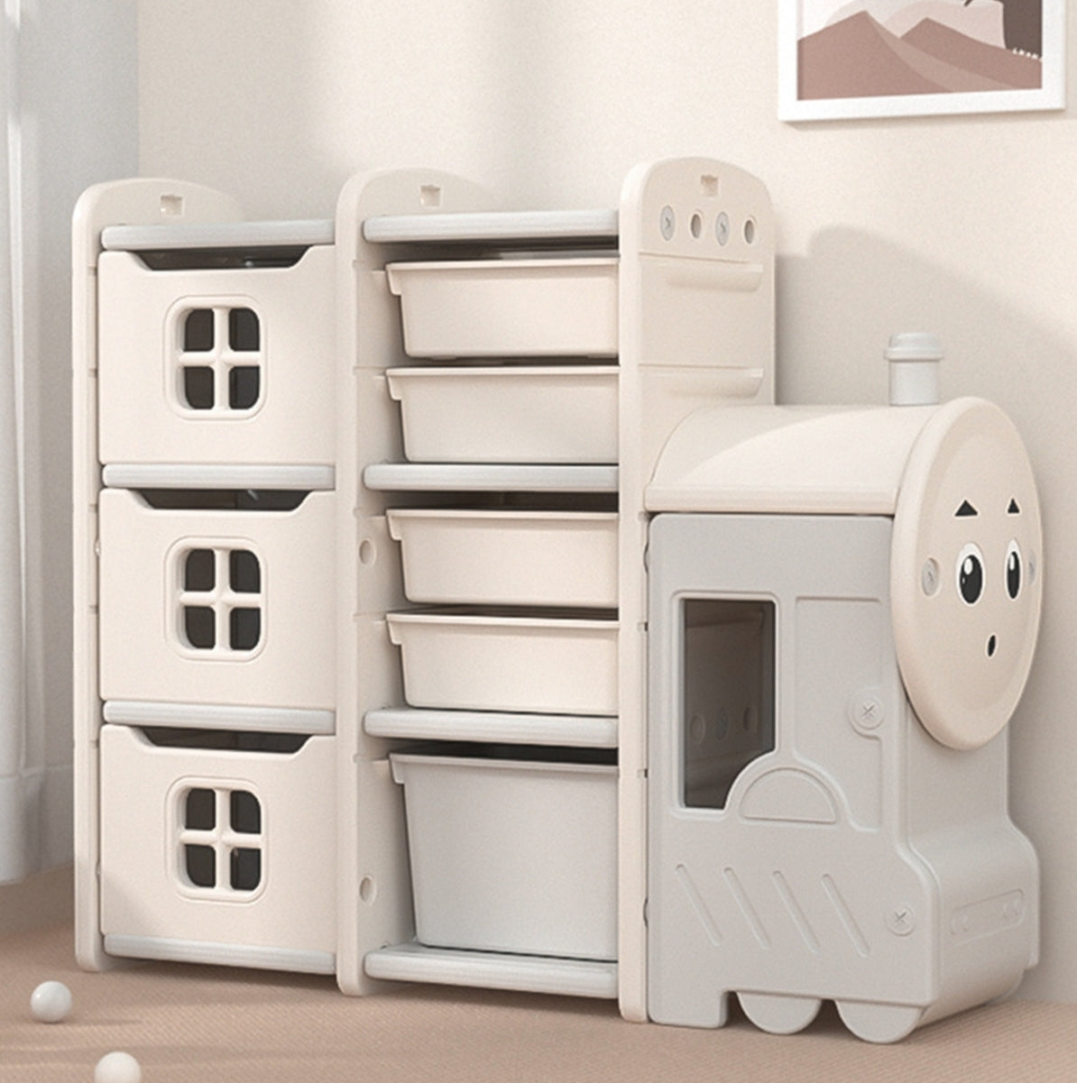 Train Shape Toys Storage Rack - Beige White