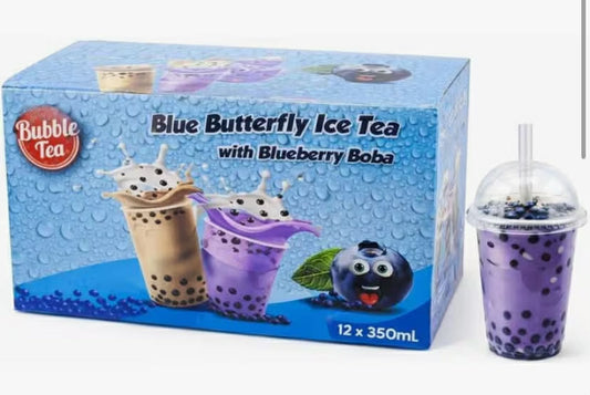 Bubble Tea Blueberry Boba - Pack of 12 x 350ml - Blue Butterfly Ice Tea Drink