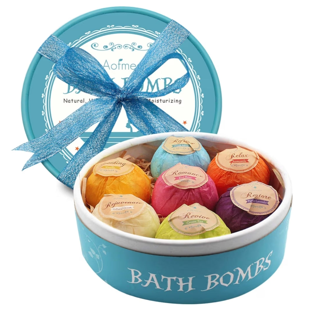 7pcs Bath Bombs Gift Set,  Fizzies Spa Kit Perfect for Moisturizing Skin