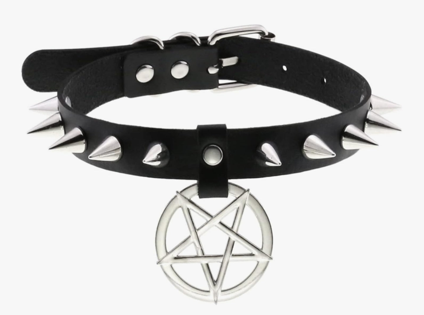 Maxton Merc Gothic Rivets PU Leather Spike Studded Punk Rock Biker Choker with Pentastar, Punk Accessory