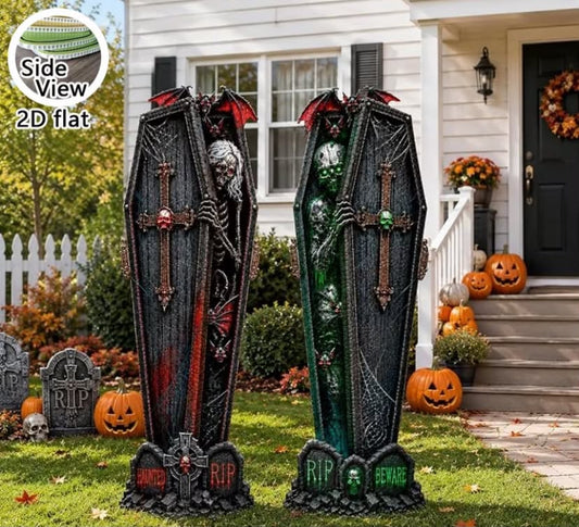 2D Flat Halloween Yard Sign Plug-In Set, Horror Graveyard Tombstone Markers, Gray Tombstone Elements Lawn Decorations,