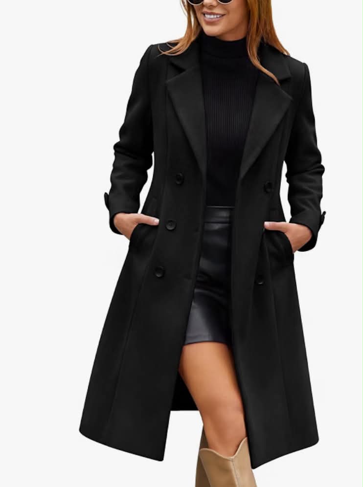 heekpek Women's Long Trench Coat Elegant with Double-Breasted and Pockets