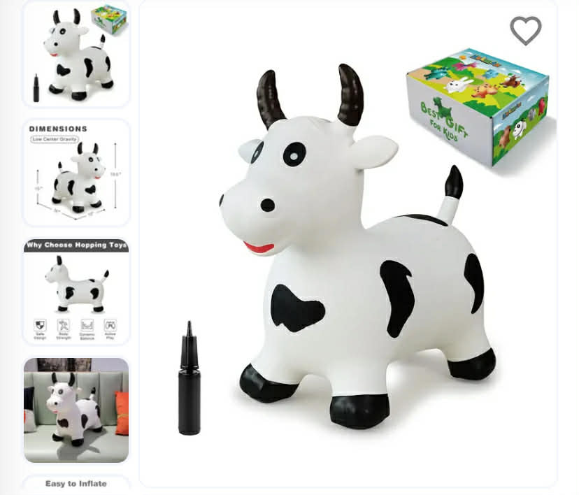 Inflatable Bouncy Horse Hopper Ride-On Toy for Toddlers Exercise Balance Gift - White Cow Medium
