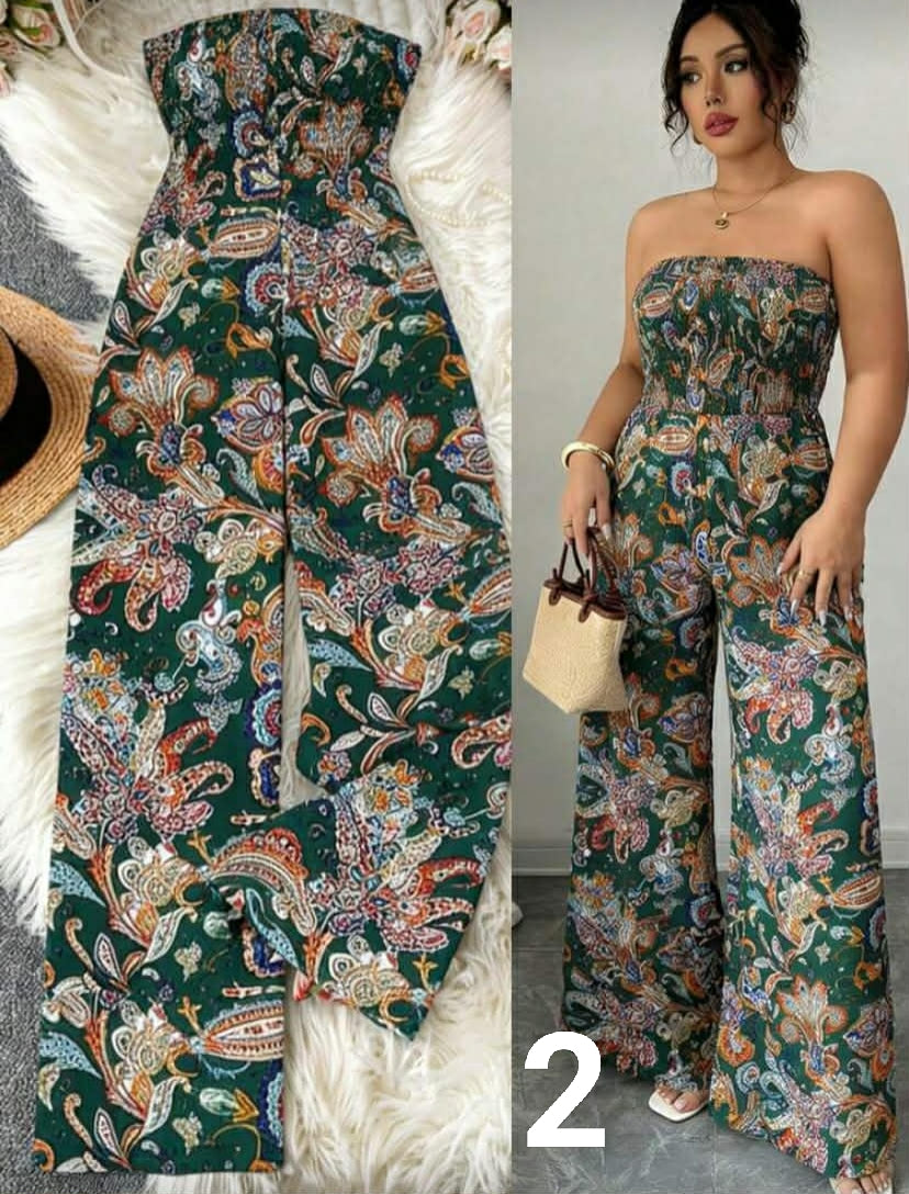Strapless Ruched Leopard Print Jumpsuit, Summer
