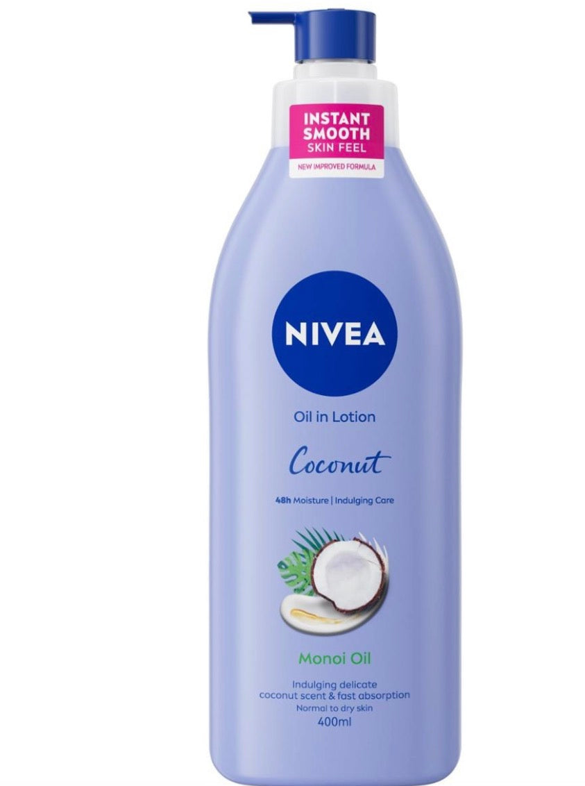 NIVEA Coconut and Monoi Oil Body Moisturiser, 400 ml
Replenishing Body Lotion with Coconut and Monoi Oil, 48-Hour Moisturising Cream, Tropical Coconut Scent, Fast Absorbing