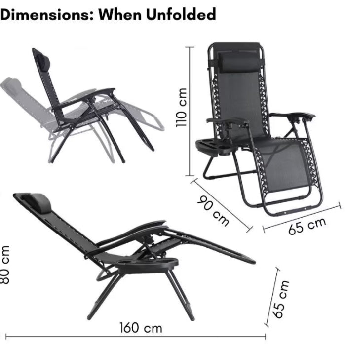 1 pc Folding Zero Gravity Chair Recliner with Side Tray & Removable Pillow Portable Outdoor Sun Lounger