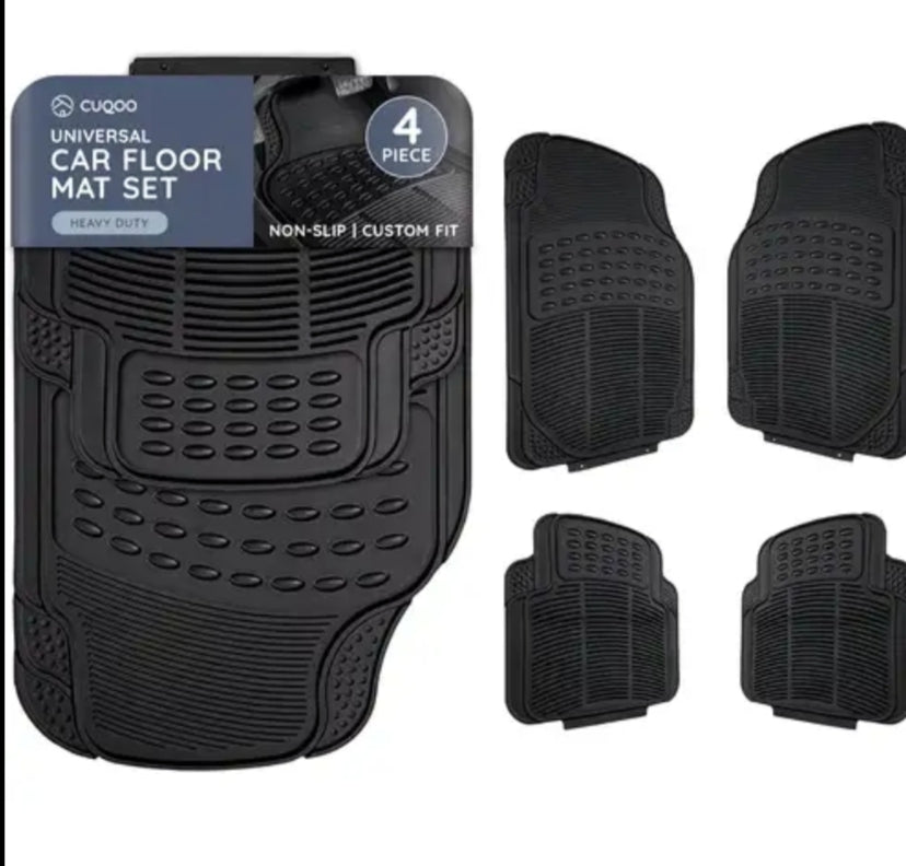 4pcs Universal Rubber Car Mats - Heavy Duty, Non-Slip All Weather Mats for Cars, SUVs, Trucks & Vans, Waterproof, Easy to Clean, with Deep Grooved Design for Extra Durability