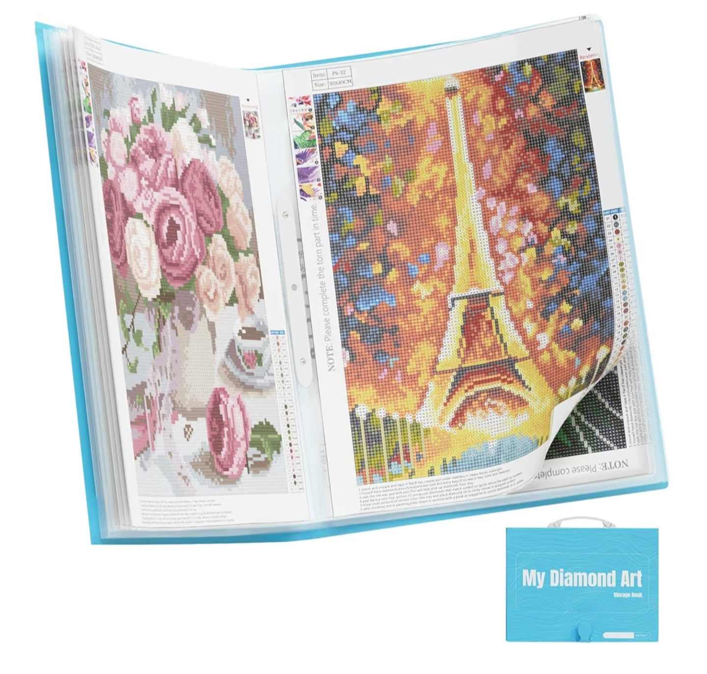 A3 Storage Book for Diamond Painting Kits, Diamond Art Portfolio Folder with 30 Pocket Slevees Protectors