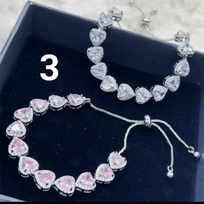 Adjustable Pink Blue Zircon Heart Bracelets For Women