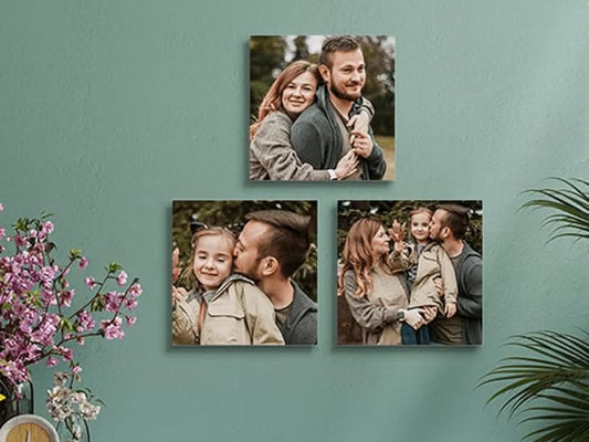 Set of 3 Personalized Sticky Photo Tiles - Customizable Square Wall Art Keepsake for Cherished Memories -