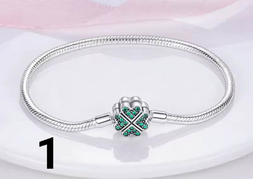 Bracelet Silver 925 Original 17-20CM Star Moon Sun Four Leaf Clover Green Zircon Bracelets
