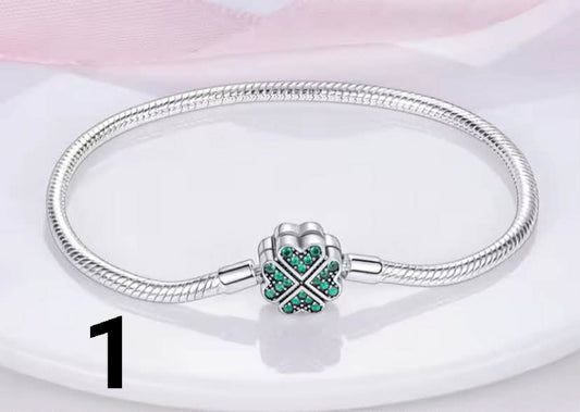 Bracelet Silver 925 Original 17-20CM Star Moon Sun Four Leaf Clover Green Zircon Bracelets