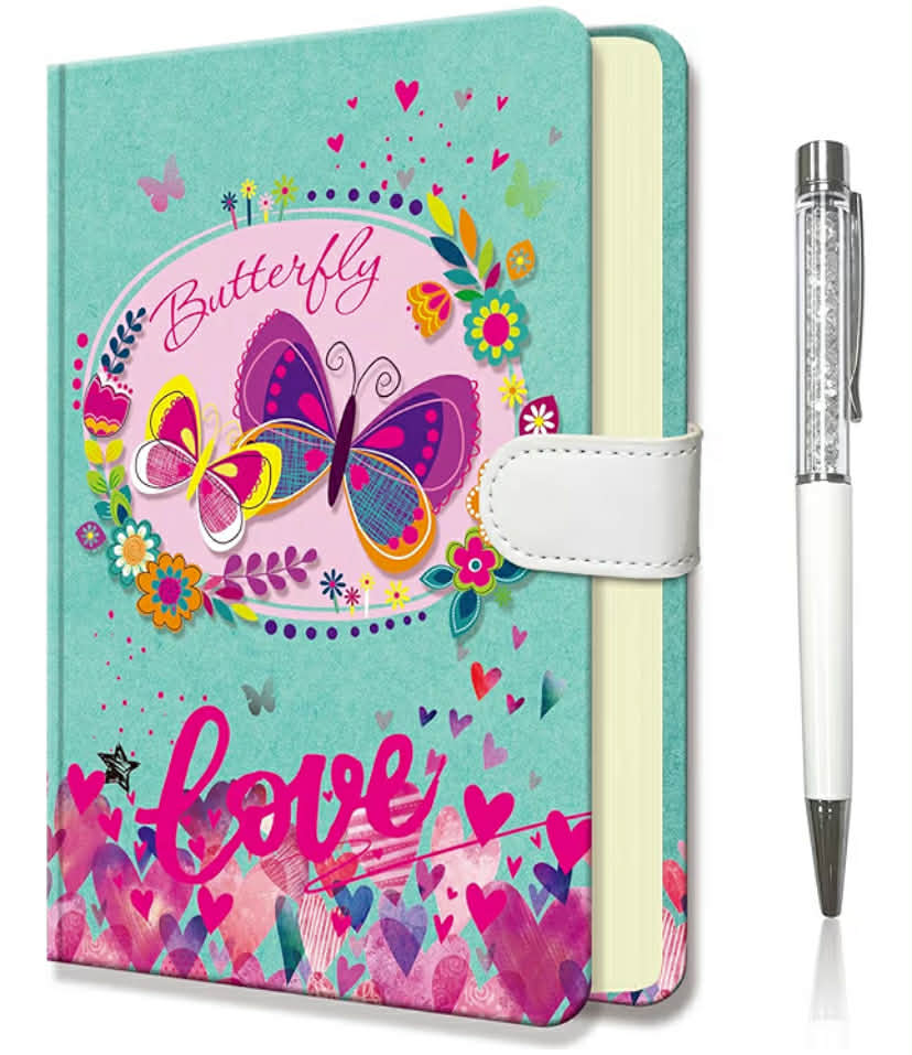 Butterfly Notebook for Girls, Gifts for Teens Hardcover Girls Journal with Pen and Magnetic Buckle Closure 192 Pages 19x13.5cm Lined Undated Diary