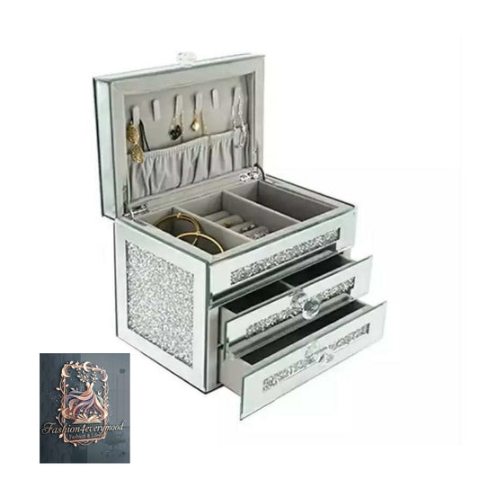 Crushed Crystal Handmade Storage Jewellery Necklace Ring Box Top Open Organizer