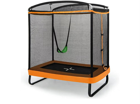 6FT Kids Trampoline, 2 in 1 Toddler Trampolines with Swing and Enclosure Safety Net, Rectangle Trampoline for Outdoor