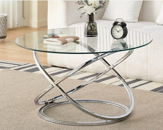 Round Abstract Chrome Effect Coffee Table In Silver