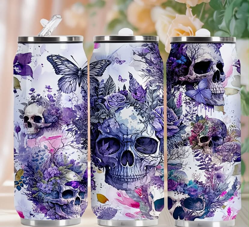 Dark Gothic Mystical Skull Raven Blue Rose Spider Web Art Print 20oz Portable Drinking Tumbler