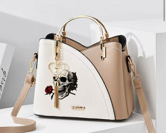 1 pc Gothic Crossbody Bag with Skull & Rose Patchwork, Goth Tote Purse Suitable for Women, Top Handle Shoulder Satchel, Zipper Closure
